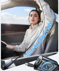 Driver with Ultra Slim 57W 3 In 1 USB C Car Charger Retractable in use, showing 30-inch cable extension.