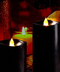 Flameless LED Candles With Remote Timers And Moving Flame Effect, 7-Inch Pillars By 3-Inch Diameter, Battery Operated, Black
