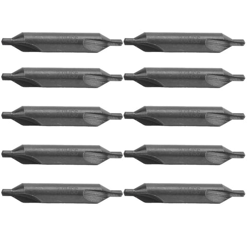 Saluaqui 10 Piece HSS Center Drill Bit Set For Lathe And Milling Machines High Speed Steel precision ground tips view from above.