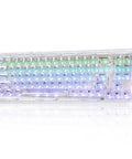 Compact Wireless Mechanical Keyboard Featuring Hot Swap Switches And Clear Caps For Streamlined Desk Setup with RGB backlighting.