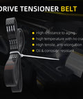 Premium Drive Belt Tensioner Idler Pulley Serpentine Kit Perfect Fit For Toyota Camry RAV4 Scion tC 2012 To 2017 Easy Install High Performance DOHC L4 2.5L Engine Replacement Parts Guaranteed Smooth Ride And Reliable Power Delivery. black serpentine belt close-up