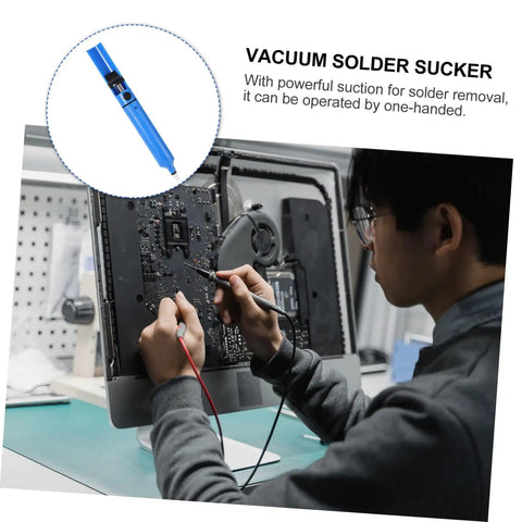 Technician using Two Piece Manual Desoldering Pump Solder Removal Tool Suction Gun For PCB Durable Solder Sucker.