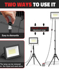 Heavy Duty 200W LED Work Lights With Stand Two Pack Compatible With Milwaukee Battery 20000 Lumens Portable Tower Light