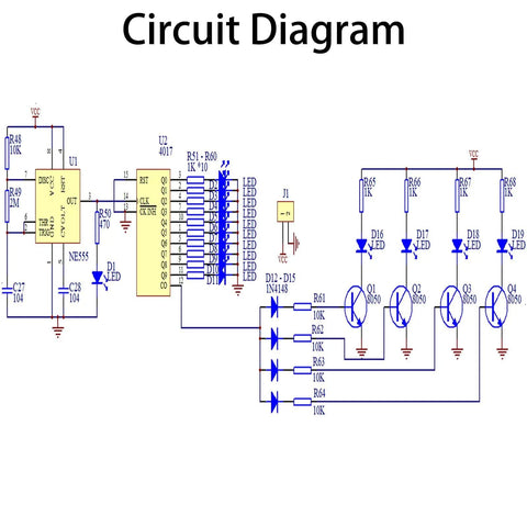 Detailed circuit diagram for Beginner Friendly Soldering Practice Kit With 150 Electronic Components For Hands On Electronics Training.