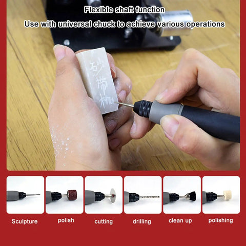 Heavy Duty 13000Rpm Desktop Belt Sander And Smart Knife Sharpener demonstrating flexible shaft for engraving on a stone.