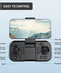 Controller for Ultra Clear 4K Camera Drone For Kids And Adults showing labeled buttons and smartphone holder
