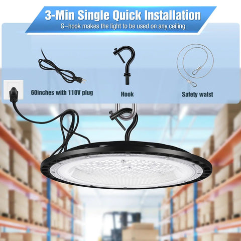 6 Pack 400W UFO LED High Bay Light Fixtures, 120V, 5000K Daylight, 61,000 Lumens installation diagram
