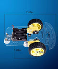 Dope Smart Robot Car Chassis Kit With Motors Speed Encoder And Battery Box For DIY Projects Obstacle Avoidance Distance Testing And Remote Control With Easy Install And Flexible Module Holes For Many Learning Scenarios, showing dimensions.