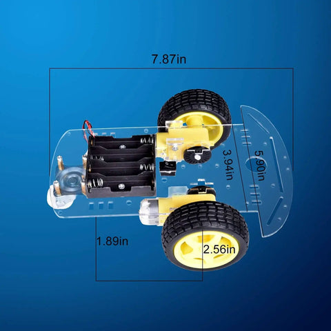Dope Smart Robot Car Chassis Kit With Motors Speed Encoder And Battery Box For DIY Projects Obstacle Avoidance Distance Testing And Remote Control With Easy Install And Flexible Module Holes For Many Learning Scenarios, showing dimensions.