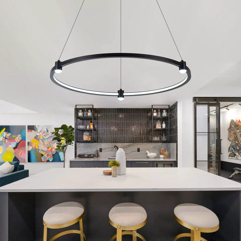 Dope Sleek Black Circular Ring LED Pendant Light Dimmable Ceiling Fixture 23.6 Inch Hanging Pendant in modern kitchen