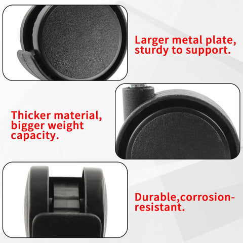 Close-up of Rock Solid 2 Inch Swivel Caster Wheels 4 Pack Nylon Roller Casters With M8 Threaded Stem, showcasing sturdy design features.