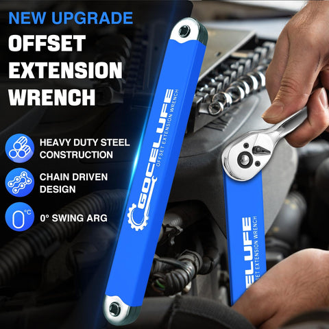 Impact Offset Extension Wrench Kit With Universal Square Drive Adapters 1/4, 3/8, 1/2 Inch For Tight Spaces, Durable Chain Design, Smooth Operation, Ideal Gift For Mechanics, Dads, And Pro Home Techs