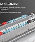 Close-up of 96-Inch Bypass Sliding Closet Door Hardware Track Kit for Soft Close Barn Doors showing soft close system mechanism.
