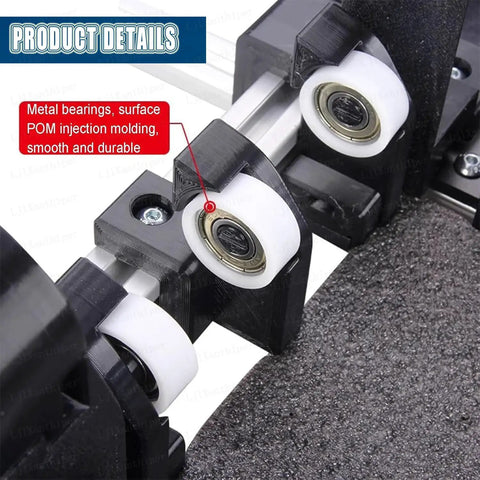 Close-up of Adjustable Manual Cardboard Box Folding Tool Featuring Multilevel Size Adjustments, showing metal bearings and POM material.