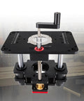 Heavy Duty Aluminum Router Lift With Easy Height Adjustment Table Insert And Template Cover Plate For Woodworking Projects showing detailed adjustment mechanism.