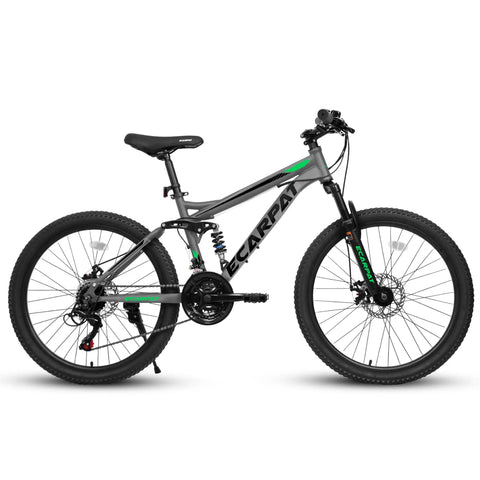 Beefed Up Dual Suspension 24 Inch Mountain Bike With 21 Speed Disc Brakes Front Fork And Rear Shock Absorber Carbon Steel Frame