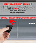 Hand holding Three Pack Garage Door Opener Remote Compatible With Multicode 300MHz 10 Dip Switch 3089 3060 3070