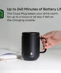 Self Heating Coffee Mug With Rechargeable Battery And Digital Temperature Control keeps drinks warm for up to 4 hours, 16 oz black.