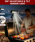 Grill scene with Rechargeable Grill Light For Outdoor Grills 400LM LED With Auto On Off Sensor USB C Rechargeable attached