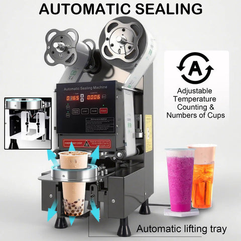 Ultra Fast Fully Automatic Cup Sealer Machine With 90 To 95mm Cups Digital LCD Control Panel 500 To 650 Cups Per Hour Leakproof