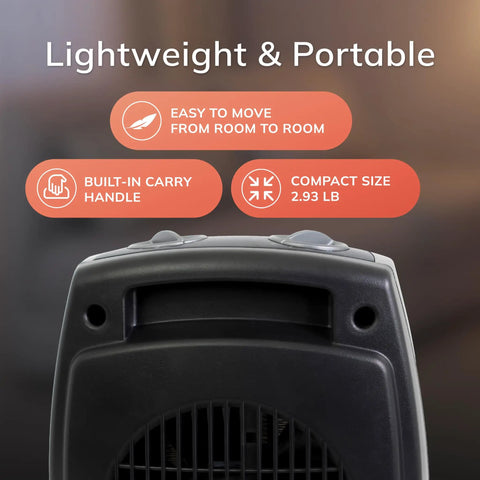 Top of Portable Ceramic Space Heater With Tip Over Safety And Overheat Protection, compact 9.2 inch gray design