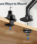 Heavy Duty Single Monitor Arm, Premium Aluminum Desk Mount with C-Clamp and Grommet base for easy installation.