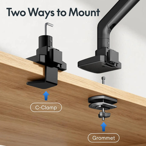 Heavy Duty Single Monitor Arm, Premium Aluminum Desk Mount with C-Clamp and Grommet base for easy installation.