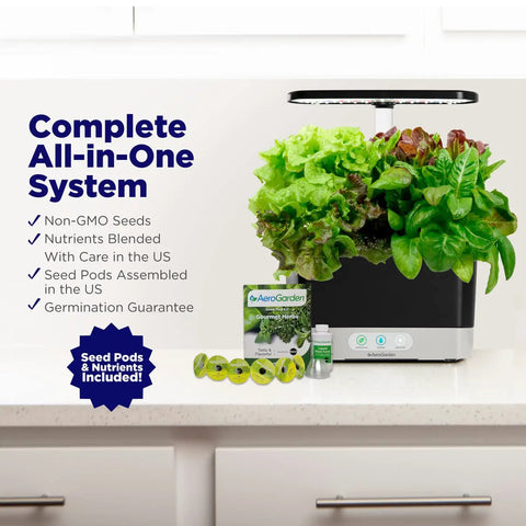 Indoor Hydroponic Garden With LED Grow Light For Year Round Harvest Holds Up To Six Pods Compact Countertop Herb And Veggie Kit For Easy No Soil Home Grow in kitchen setting
