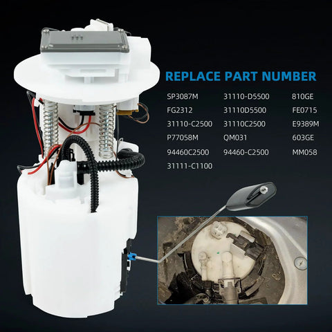 Electric Fuel Pump Module Replacement For Hyundai Sonata And Kia Optima With Sending Assembly Plug And Play 1.6L 2.0L 2.4L Replacement Part High Quality Ready To Install, shown with part numbers