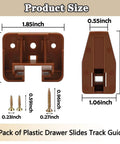 3 Pack Plastic Drawer Slides And Guides Replacement Tracks For Center Mount Bottom Mount Dressers Heavy Duty Glide Hardware No Hassle Vintage Hutch Repair Kit size dimensions with dark brown plastic drawer glides and mounting screws.