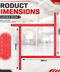 Product dimensions of Heavy Duty Adjustable Juice Groove Router Jig For Cutting Boards Up To 23 6 Inches with adjustable frame.