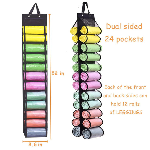 Leggings Storage Roller Organizer With 24 Clear Compartments, Foldable Portable Closet Rack for dual-sided storage.