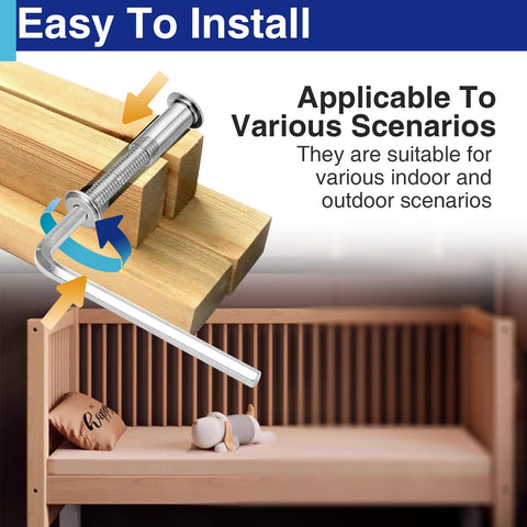 M6 Barrel Nuts And Bolts Set With Hex Socket Binding Screws 7.6mm 20mm 25mm 40mm Pro Grade Stainless Steel 304 30 Sets With Hex Key For Quick Furniture Cabinets And Cribs Assembly installation demo