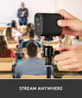 Mevo Start Wireless Streaming Cam With Legit 1080P HD Clarity mounted on tripod in a classroom setting for streaming anywhere.