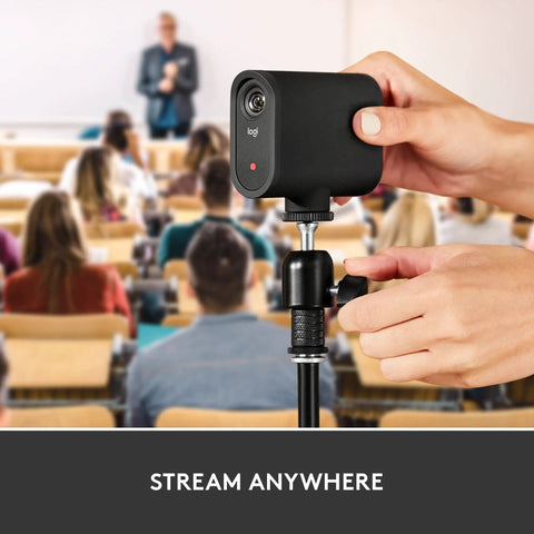Mevo Start Wireless Streaming Cam With Legit 1080P HD Clarity mounted on tripod in a classroom setting for streaming anywhere.