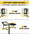 Diagram showing Ultra Bright LED Work Light With Stand Dual Head Adjustable Flood Light Waterproof Tripod with 360° rotation.