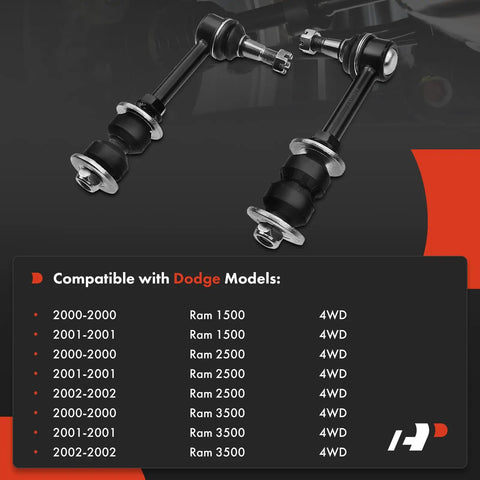 Front Sway Bar End Links For Dodge Ram 1500 2000-2001, Ram 2500 2000-2002, Ram 3500 2000-2002 4WD Only, shown with compatibility list
