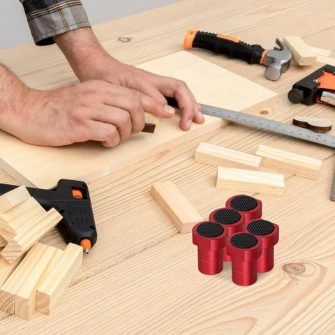 8 Piece Woodworking Workbench Clamps With Nonslip Aluminum Alloy Surface on a workbench with wood materials