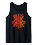 Outrigger Canoe Tank Top With Polynesian Tribal Art And Hawaiian Compass Oar Design for beach lovers, aloha style black tank top