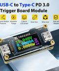 Slick Plug And Play Usb Type C Pd Trigger Module With Dial It In Voltage Setting From Five To Twenty Volts And Steady Five Amp Output Packing Real Time Lcd Readouts For Quick Repair Work displayed on a black trigger board with a 0.96 inch LCD screen.