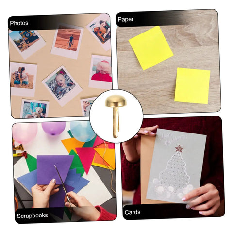 Collage showing uses of 200Pcs DIY Craft Nails For Wall Hangings And Scrapbooking Kit With Miniature Tacks Decor Brads