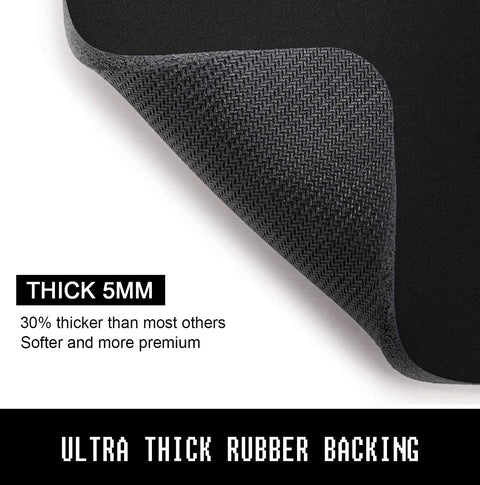 Close-up of Thick Anti Slip Five Millimeter Gaming Mouse Pad With Stitched Edges And Non Slip Rubber Base Eight Point Three By Ten Point Two Inch showing textured underside.
