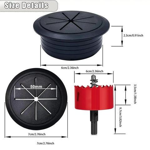 Black TV Cord Hider Kit With 2-38 Inch Cable Concealer And Grommet For Conference Tables, Easy Wire Tidy Setup To Hide Messy Cords And Keep Your Space Sleek And Super Clean Today. black cable grommet, 7cm x 2.3cm, with saw cutter