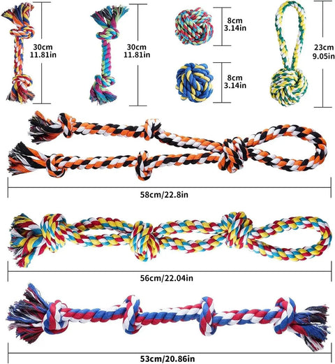 Indestructible Dog Rope Toys For Aggressive Chewers heavy-duty multi-colored cotton ropes, various sizes for medium and large dogs.