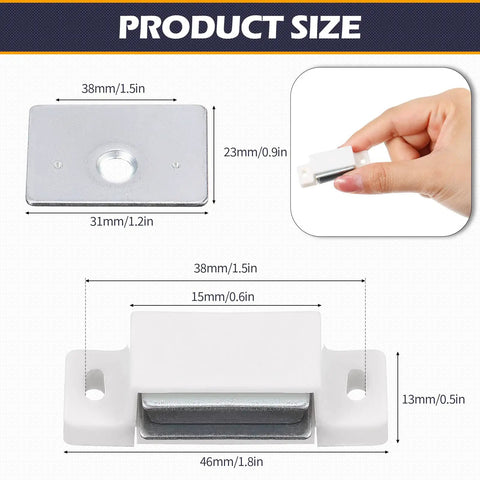 Image showing 24 Pack Heavy Duty Cabinet Magnets With 15lb Holding Power Magnetic Door Catch Kit Includes 48 Screws dimensions