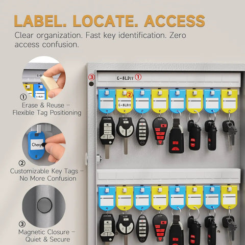72 Key Lock Box Wall Mount Smart Key Cabinet With App Access Log Digital Keypad Bluetooth and No Wifi Unlock detail view