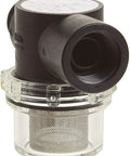 Black and transparent Inline Strainer 255-213 Half Inch MNPT To FNPT For 2088 Series Pumps Rugged Debris Filter with visible mesh