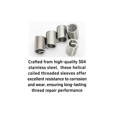 Heavy Duty 10 Piece Metric M8 1.25 Thread Repair Insert Kit 304 Stainless Steel Helical Coil Sleeve, set of six threaded sleeves.