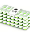 Top-Shelf Silicone Ice Cube Trays 4 Pack With Tight-Fitting Lids Easy-Peel Design stacked showing 56 ice cube compartments.