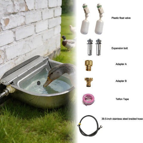 Built Tough Automatic Water Bowl Made From Pure 304 Stainless Steel For Big Pups And Barn Animals Comes With Reliable Float Valve and accessories.